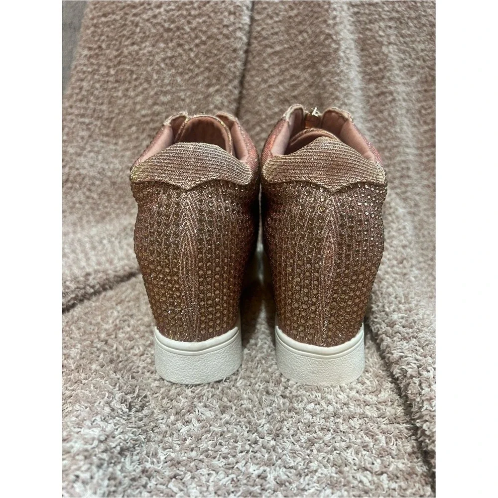Juicy‎ Couture Women's Joanz Rose Gold Rhinestone Wedge Sneakers - Size 6